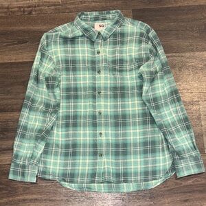 SO Women's Medium Green Plaid Flannel Shirt